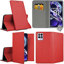 Htdmobiles Housse etui portefeuille avec coque intérieure en silicone pour Realme 8i / Narzo 50 4G + film ecran - ROUGE MAGNET