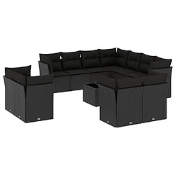 vidaXL Salon de jardin 12 pcs avec coussins noir résine tressée