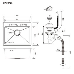 AuraLum Max Évier Cuisine 1 Bac en Acier Inoxydable 304 Brossé 65x45CM Évier encastré et à Poser Évier avec Trou de Montage pour Robinet,EU Modèle pas cher