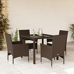 vidaXL Ensemble à manger de jardin et coussins 5pcs marron rotin verre