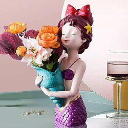 Acheter Jolie Fille Sèche Fleur Vase Résine Bureau Bureau à Domicile Sculpture Sirène_purple