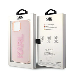 Karl Lagerfeld Coque pour iPhone 15 Plus Dos Effet Cuir Bords Rehaussés Rose Poudré pas cher