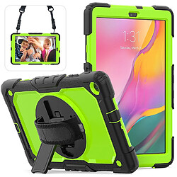 Coque en TPU + Silicone avec béquille et sangle noir/vert pour votre Samsung Galaxy Tab A 10.1 (2019) SM-T510/T515