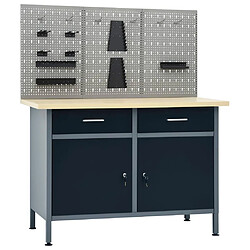 Avis Helloshop26 Etabli 120 cm avec 3 panneaux muraux et 1 armoire atelier table de travail gris noir 02_0003658