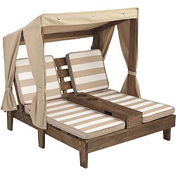 KidKraft Double Chaise longue enfant avec porte-gobelets blanc et beige.