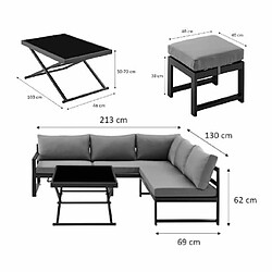 Acheter Salon de jardin avec structure en aluminium avec coussins - 7 personnes - Hipu - Gris