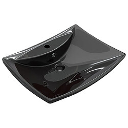 vidaXL Lavabo rectangulaire en céramique noir de luxe avec trop-plein et trou