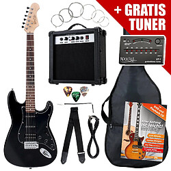 Rocktile ST Pack guitare électrique noire en set incl ampli, housse, accordeur, câble, sangle 