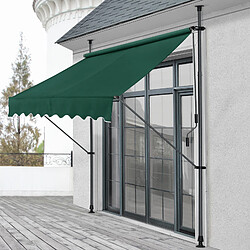 Store Banne Manuel Rétractable pour Terrasse Marquise Soleil de Balcon Auvent Téléscopique Hauteur et Inclinaison Réglable Sans Perçage Acier Polyester 150 x 120 x 200-300 cm Vert Foncé [pro.tec]