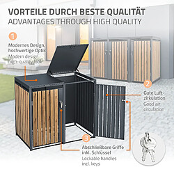 Avis ML-Design Box pour 3 Poubelles, 240L, 200x80x116,3 cm, en Acier, Anthracite/Aspect Chêne, Résistant aux Intempéries, Habillage de Poubelle avec Couvercle Rabattable/3 Portes, Conteneur Abri Hangar