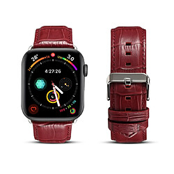 Avis Wewoo Denior Crocodile Grain Watch Bracelet en cuir de vachette pour Apple Series 5 & 4 40 mm / 3 & 2 & 1 38 mm rouge foncé