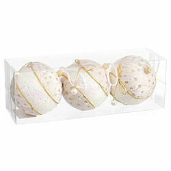 BigBuy Christmas Boules de Noël Blanc Doré Polyfoam Tissu Lien 10 x 10 x 10 cm (3 Unités)