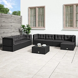 vidaXL Salon de jardin 8 pcs avec coussins noir résine tressée