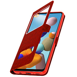 Avizar Housse Samsung Galaxy A21s Étui Intégral Double Fenêtre Support Vidéo Rouge