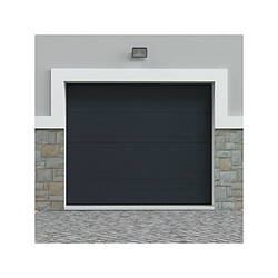 Vente-Unique Porte de garage sectionnelle effet rainuré anthracite motorisée L254 x H218 cm - NORIA