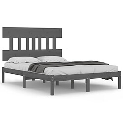 vidaXL Cadre de lit sans matelas gris 135x190 cm bois massif