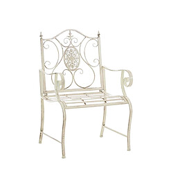 Decoshop26 Chaise de jardin balcon terrasse avec accoudoirs design rustique en métal crème vieilli 10_0003025