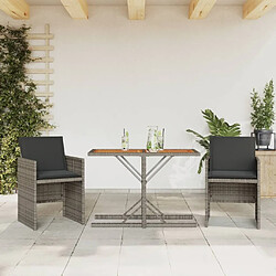 Maison Chic Ensemble de bistro 3 pcs avec coussins,Table + chaises + coussins de jardin gris résine tressée -GKD256051