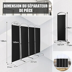 Helloshop26 Paravent de confidentialité pliant à 4 panneaux séparateur de pièce de 188 cm de haut séparateur d'écran en tissu autoportant noir 20_0004927