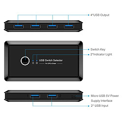 USB 3.0 Switcher Sélecteur 2 Ordinateurs Partage 4 Périphériques USB KVM Commutateur Hub Adaptateur pour Clavier Souris Imprimante Scanner, disques pas cher