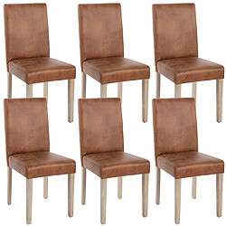 Decoshop26 Lot de 6 chaises de salle à manger cuisine imitation daim marron vieilli style vintage pieds en bois clair 04_0000895