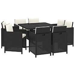 Avis Maison Chic Mobilier à dîner 9 pcs de jardin avec coussins - Ensemble table et chaises d'extérieur - Salon/Mobilier de jardin classique Résine tressée Noir -MN70786