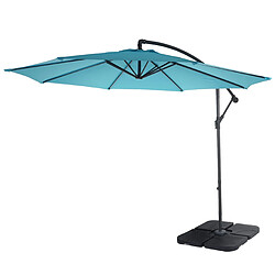 Decoshop26 Parasol déporté protection solaire Ø 3m inclinable polyester/acier 11kg bleu avec support 04_0000940