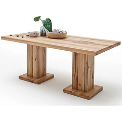 Table à manger en chêne sauvage laqué mat, avec 2 colonnes - L.220 x H.76 x P.100 cm -PEGANE-