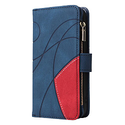 Etui en PU épissage bicolore avec support, porte-cartes et pochette zippée bleu pour votre Sony Xperia 10 III 5G/Xperia 10 III Lite