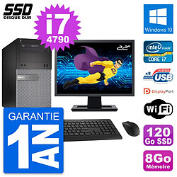 PC Tour Dell 3020 Ecran 22" Intel Core i7-4790 RAM 8Go SSD 120Go Windows 10 Wifi - Occasion