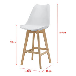 Helloshop26 Lot de 4 tabourets de bar plastique synthétique hêtre 105 x 48 x 58 cm blanc 03_0008716