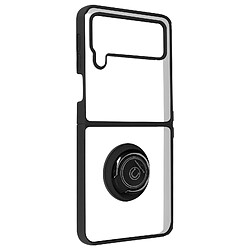 Avizar Coque pour Galaxy Z Flip 4 Bi-matière Bague Métallique Support Vidéo Noir