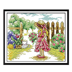 Fille dans le jardin estampillé kit de point de croix bricolage fait main couture 26x21cm 14CT