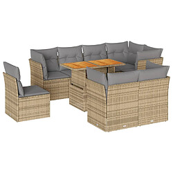 vidaXL Salon de jardin avec coussins 9 pcs beige résine tressée