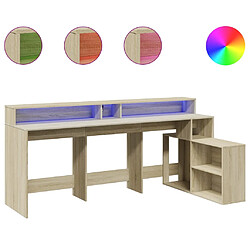 Helloshop26 Bureau table poste de travail meuble d'ordinateur informatique étude avec lumières LED chêne sonoma bois d'ingénierie brun 02_0023420