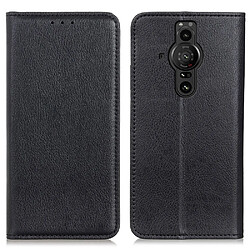 Etui en PU texture litchi, fermeture automatique magnétique avec support noir pour votre Sony Xperia Pro-I