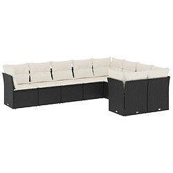 Maison Chic Ensemble Tables et chaises d'extérieur 9 pcs avec coussins,Salon de jardin noir résine tressée -GKD986879