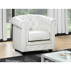 Avis Vente-Unique Canapé 3 places et 2 fauteuils CHESTERFIELD - Simili Blanc