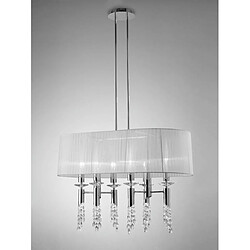 Luminaire Center Suspension Tiffany 6+6 Ampoules E27+G9 ovale, chrome poli avec Abat jour blanc & cristal transaparent