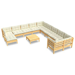 Maison Chic Salon de jardin 12pcs + coussins - Mobilier/Meubles de jardin - Table et chaises d'extérieur crème Bois de pin -MN43922