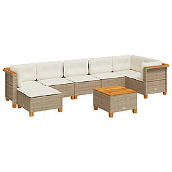 vidaXL Salon de jardin avec coussins 8 pcs beige résine tressée