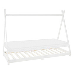 ML-Design Lit Tipi d'enfants + matelas et sommier à lattes en bois massif blanc 200x90 cm