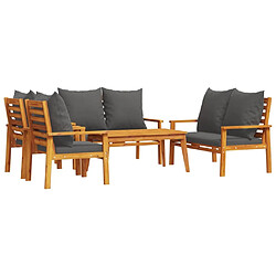 Maison Chic Salon de jardin avec coussins 5 pcs, Ensemble Tables et chaises de jardin,, Ensemble Tables et chaises de jardin, Bois d'acacia solide -GKD799565