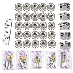 Kit de couture: 50 pièces aiguilles de Machine à coudre + 5 pièces étui à canette + 25 pièces bobines de fil + 1 pièce ruban à mesurer pas cher