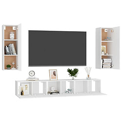 Avis Maison Chic Ensemble de meubles TV 5 pcs | Banc TV Moderne pour salon | Meuble de Rangement - Blanc Aggloméré -MN69744