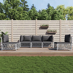 vidaXL Salon de jardin avec coussins 5 pcs blanc acier