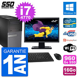 PC Tour Dell 3020 Ecran 22" Intel i7-4770 RAM 16Go SSD 960Go Windows 10 Wifi - Occasion