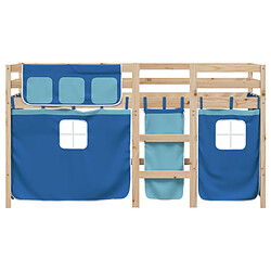 Acheter Vidaxl Lit mezzanine enfants et rideaux bleu 90x200cm bois pin massif