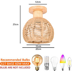 Stoex 2X-Plafonnier Rétro Ø20CM Luminaire Plafonnier En Corde De Chanvre Lampe De Plafond Rond, Abat-Jour Cage En Métal, Pour Au Salon Et À La Chambre, E27 pas cher