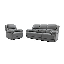 Avis Vente-Unique Canapé 3 places et fauteuil relax électrique en tissu gris DOLENE